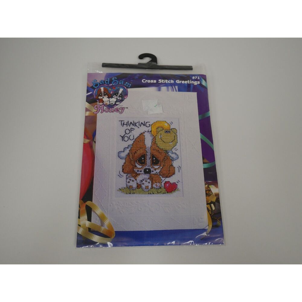 Vintage Sad Sam Honey Thinking of You Cross Stitch Greeting Card Kit Sealed NOS